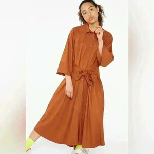 Monki Belted shirt dress - Reclaimed rust size L basic office oversized orange